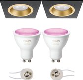PHILIPS HUE - LED Spot Set GU10 - White and Color Ambiance - Bluetooth - Primux Rodos Pro - Inbouw Vierkant - Mat Zwart/Goud - 93mm