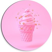 Dibond Wandcirkel - Roze IJsje op Roze Achtergrond - 30x30cm Foto op Aluminium Wandcirkel (met ophangsysteem)