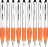 9 Pennen - Stylus en balpen in één - Geschikt voor Tablet / Smartphone - Universeel en met clip - Zilver / Oranje