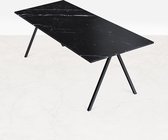 Marmeren Eettafel - Nero Marquina Zwart (V-poot) - 160 x 90 cm  - Gepolijst