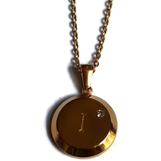 Aramat jewels -ketting-letter i- chirurgisch staal - schelp - goudkleurig-45cm - dames- rond