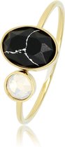 My Bendel - Mooie ring met zwarte en quartz steen - Fijne aanschuifring met zwarte en quartz steen, gemaakt van mooi blijvend edelstaal - Met luxe cadeauverpakking