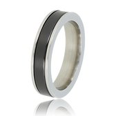 My Bendel - Keramische dames ring - zilver - zwart - 4,5 mm brede dames ring met zwart gepolijst keramiek - Met luxe cadeauverpakking
