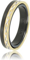 My Bendel - Mooie ring zwart met goud kruis motief - Exclusieve  duo-ring van zwart keramiek met gold plated kruismotief - Met luxe cadeauverpakking