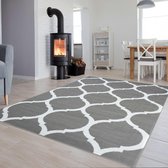 Tapiso Luxury Vloerkleed Grijs Wit Trellis Woonkamer Modern Tapijt Maat- 120x170