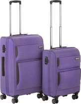 Kofferset Hybride Handbagage 55cm + reiskoffer 69cm - TSA-slot en 4 dubbele wielen – Lichtgewicht met veel vakken - 100 liter - Paars
