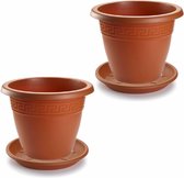 2x stuks bloempotten met onder opvangschaal in terra cotta kleur - rond diameter 45 cm - Plantenpotten/bakken