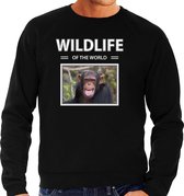 Dieren foto sweater Chimpansee aap - zwart - heren - wildlife of the world - cadeau trui Apen liefhebber M