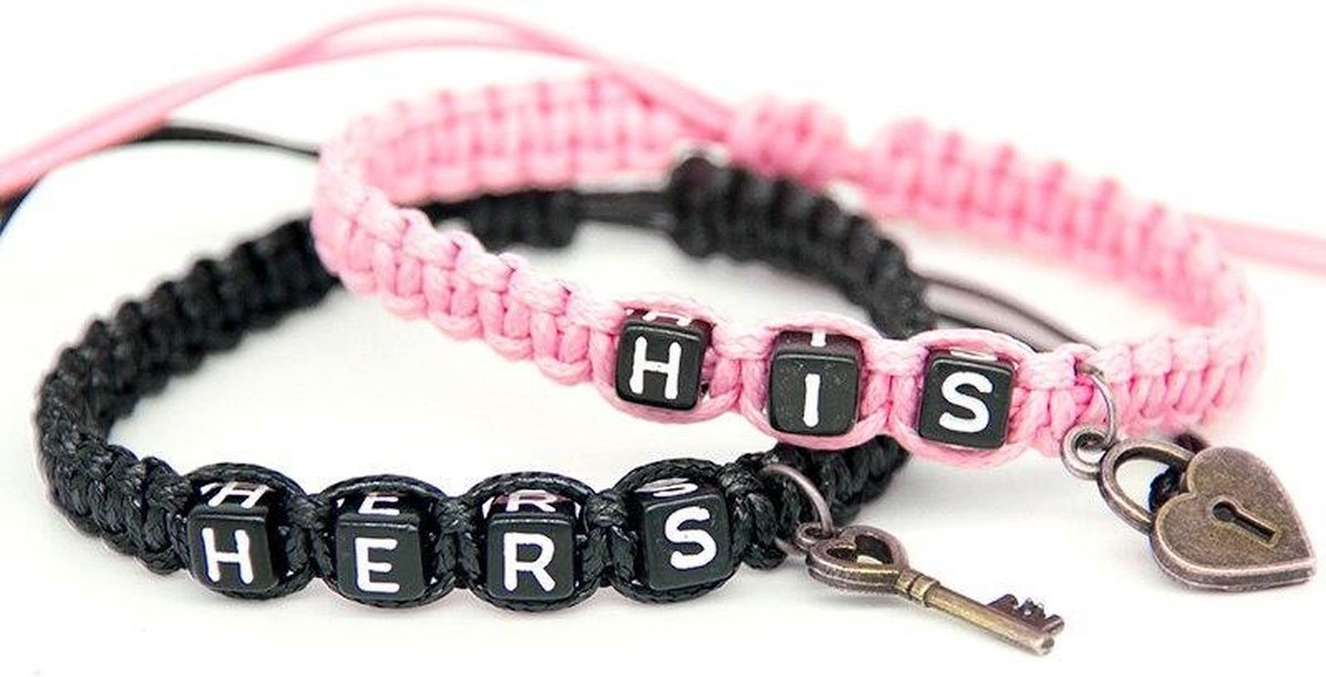 Couple bracelets | His lock, hers key | zwart, roze | relatie kado | armbandenset