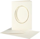 Passepartout kaarten , ovaal met gouden rand, afmeting kaart 10,5x15 cm, afmeting envelop 11,5x16,5 cm, off-white, 10 set/ 1 doos