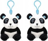 Set van 2x stuks pluche mini panda knuffel sleutelhanger 9 cm - Dieren knuffel cadeaus artikelen voor kinderen