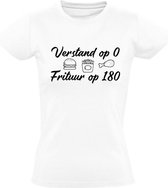 Verstand op 0, Frituur op 180  Dames t-shirt | eten | friettent | patat | niet nadenken | Wit