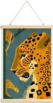 JUNIQE - Posterhanger Vintage luipaard -60x90 /Blauw & Geel