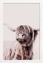 JUNIQE - Poster in houten lijst Highland Cattle Frida Crème -40x60