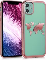 kwmobile hoesje voor Apple iPhone 11 - backcover voor smartphone - Wereldkaart design - roségoud / transparant / roségoud