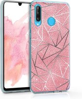 kwmobile telefoonhoesje voor Huawei P30 Lite - Hoesje voor smartphone in zilver / roze - Glitter Vlakken design