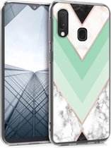 kwmobile telefoonhoesje voor Samsung Galaxy A20e - Hoesje voor smartphone in mintgroen / roségoud / wit - Marmer design