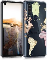 kwmobile telefoonhoesje voor Motorola One Action - Hoesje voor smartphone in zwart / meerkleurig / transparant - Travel Wereldkaart design