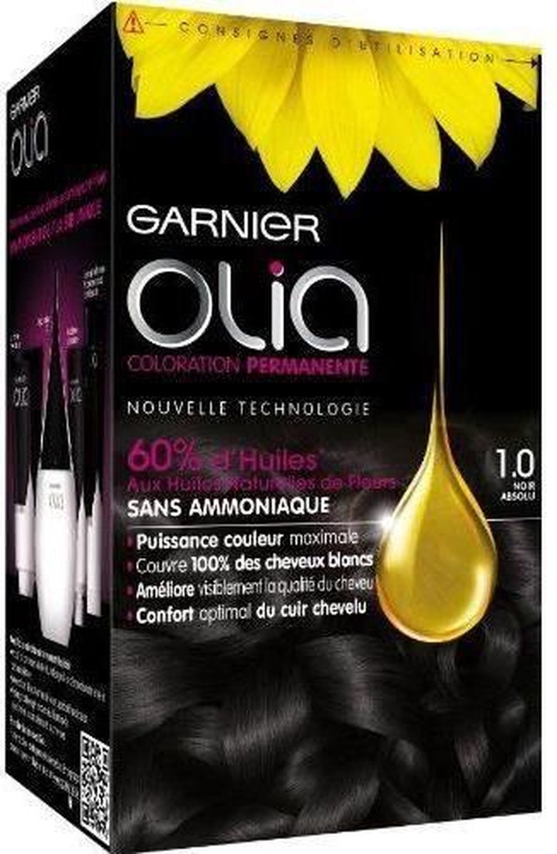Garnier Olia Ammoniavrije Permanente Haarkleuring 120 g (Kleuren : 1.0 Absoluut zwart)