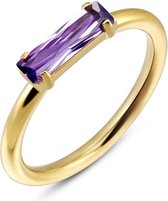 Twice As Nice Ring in goudkleurig edelstaal, baguette, amethyst kleurige kristal  50