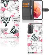 Bookstyle Case Geschikt voor Samsung Galaxy S21 Telefoonhoesje Personaliseren Flamingo Triangle