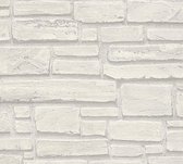 Steen tegel behang Profhome 662316-GU vliesbehang glad met natuur patroon mat wit grijs 5,33 m2
