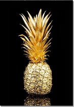 Canvas Experts Doek Met Gouden Opvallende Ananas Maat 60x90CM *ALLEEN DOEK MET WITTE RANDEN* Wanddecoratie | Poster | Wall Art | Canvas Doek | Voor Meer Opties En Complete Schilder