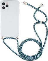 Apple iPhone 12 Pro Max Hoesje - Mobigear - Lanyard Serie - TPU Hoesje met koord - Transparant / Blauw / Groen - Hoesje Geschikt Voor Apple iPhone 12 Pro Max