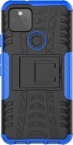 Google Pixel 5 Hoesje - Mobigear - Tire Serie - Hard Kunststof Backcover - Zwart / Blauw - Hoesje Geschikt Voor Google Pixel 5