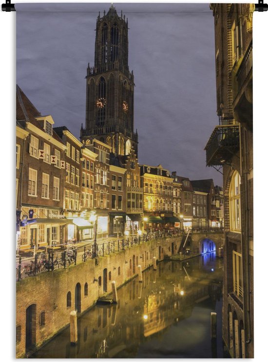 Wandkleed Utrecht - Verlichting in de straten van Utrecht in Nederland Wandkleed katoen 90x135 cm - Wandtapijt met foto