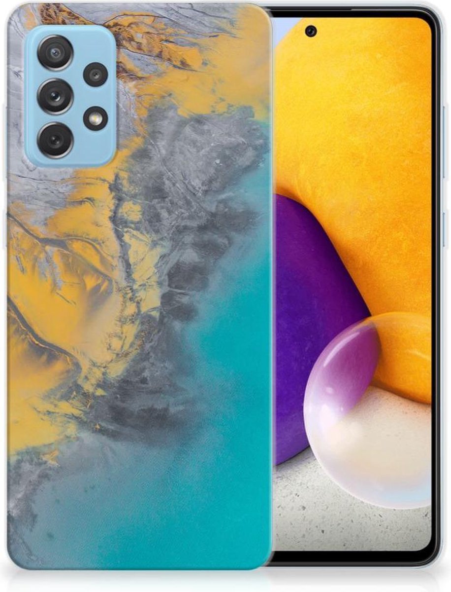 Samsung Galaxy A72 TPU Siliconen Hoesje Marble Blue Gold