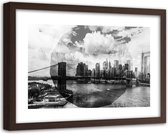 Foto in frame , Brug in New York in zwart wit ,120x80cm , Zwart wit , wanddecoratie