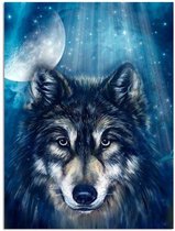 Schilderij Wolf bij volle maan, 2 maten