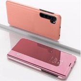 Voor xiaomi note 10 pro vergulde spiegel horizontale flip lederen hoes met standaard mobiele telefoon holster (rose goud)