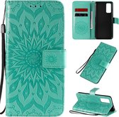 Voor Huawei Honor 30 reliÃ«f zonnebloempatroon horizontale flip PU lederen tas met houder & kaartsleuven & portemonnee & lanyard (groen)