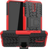 Voor Nokia 2.3 Tire Texture Shockproof TPU + PC beschermhoes met houder (rood)