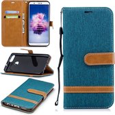 Kleurafstemming Denim Texture Leather Case voor Huawei P Smart / Enjoy 7S, met houder & kaartsleuven & portemonnee & lanyard (groen)