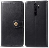 Voor Xiaomi Redmi Note 8 Pro Retro effen kleur lederen gesp telefoonhoes met sleutelkoord en fotolijst en kaartsleuf en portemonnee en standaardfunctie (zwart)