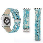 Voor Apple Watch Series 3 & 2 & 1 42 mm Retro zijden canvas + lederen polshorloge band (azuurblauw)