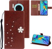 Voor Huawei Mate 30 Plum Blossom Pattern Diamond Encrusted Leather Case met houder & kaartsleuven & portemonnee (bruin)