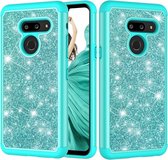 Glitter poeder contrast huid schokbestendig siliconen + pc beschermhoes voor LG G8 ThinQ (groen)