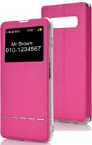 Leren Flip Case horizontaal voor Galaxy S10, met houder en oproepweergave-ID (magenta)