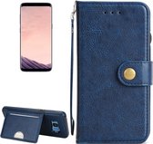 Voor Galaxy S8 + / G955 Litchi Texture Afneembare klinknagel Gesp Horizontale flip lederen tas met houder & kaartsleuven & portemonnee & fotolijst & lanyard (blauw)