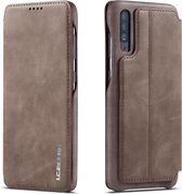 Voor Galaxy A50 Hon Ancient Series lederen tas met kaartsleuven en houder en portemonnee (koffie)