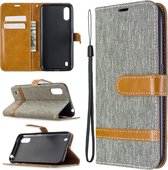 Voor Galaxy A01 Kleuraanpassing Denim Texture Horizontaal Flip Leather Case met houder & kaartsleuven & Wallet & Lanyard (grijs)