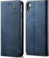 Voor iPhone XR denim textuur casual stijl horizontale flip lederen tas met houder en kaartsleuven en portemonnee (blauw)