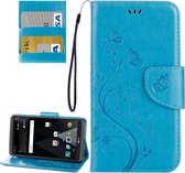 Voor lg v20 vlinders liefde bloemen reliëf horizontale flip lederen tas met houder & kaartsleuven & portemonnee & lanyard (blauw)