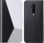 Voor OnePlus 7 Pro / 7T Pro Tricolor stiksels Horizontaal Flip TPU + PU lederen tas met houder & kaartsleuven & portemonnee (zwart)