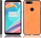 Voor OnePlus 5T schokbestendig naaien koe patroon huid PC + PU + TPU Case (oranje)