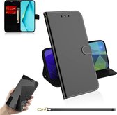 Voor Huawei P40 lite Lmitated Mirror Surface Horizontale Flip Leather Case met houder & kaartsleuven & Wallet & Lanyard (zwart)